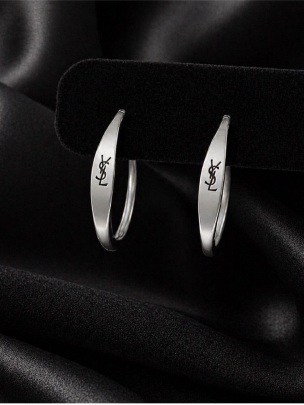 Luxury Silver YSL Monogram Hoop Earrings